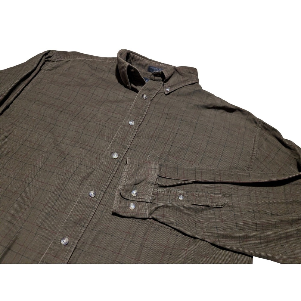 Cassini Collection Shirt Mens XL Brown  Windowpane Check Button Down Long Sleeve